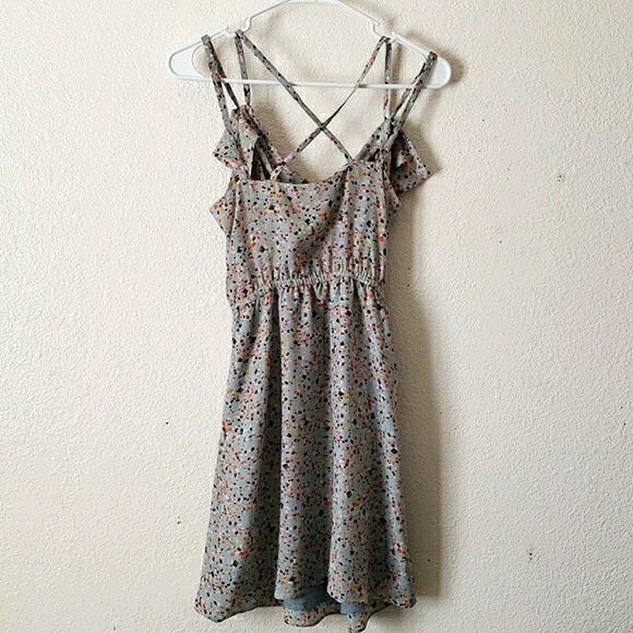 BCBG Grey/Blue Confetti Splashed Cross Front Mini Dress Size XS - Picture 2 of 10